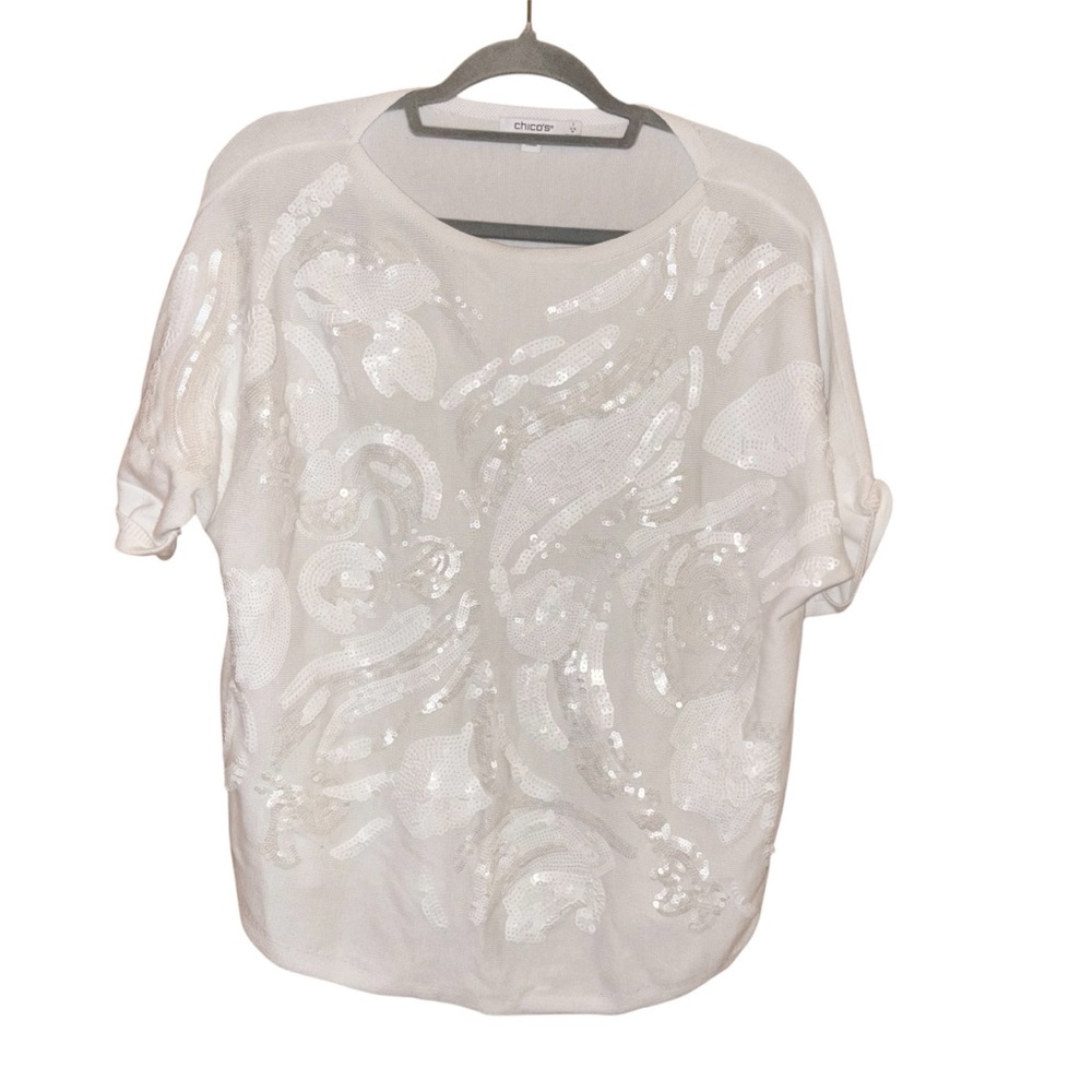 Chico's Sequin pullover sweater Women's Top‎ white size 1 medium